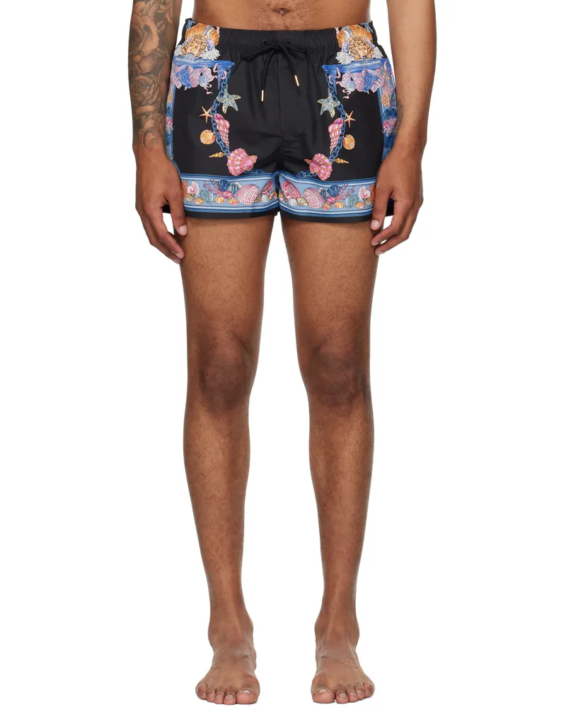 Versace Black & Blue Coral Theatre Swim Shorts 5b020-black+multicol