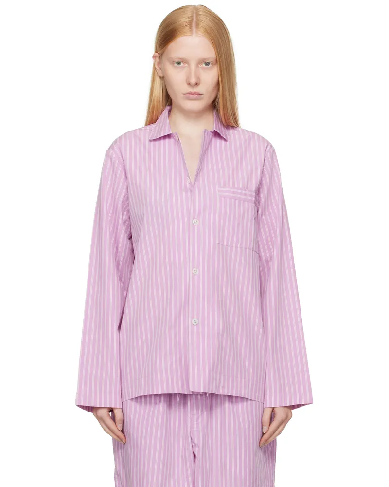 TEKLA Pink Poplin Long-Sleeved Pyjama Shirt Purple