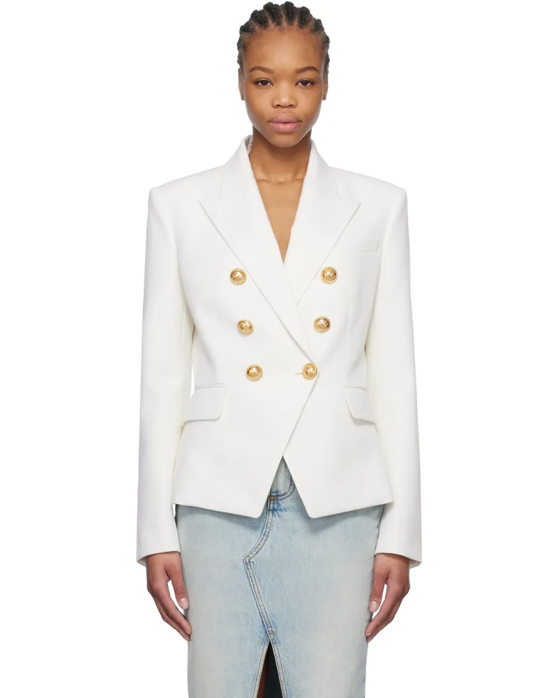 Balmain White Grain De Poudre 6-Button Blazer 0fa
