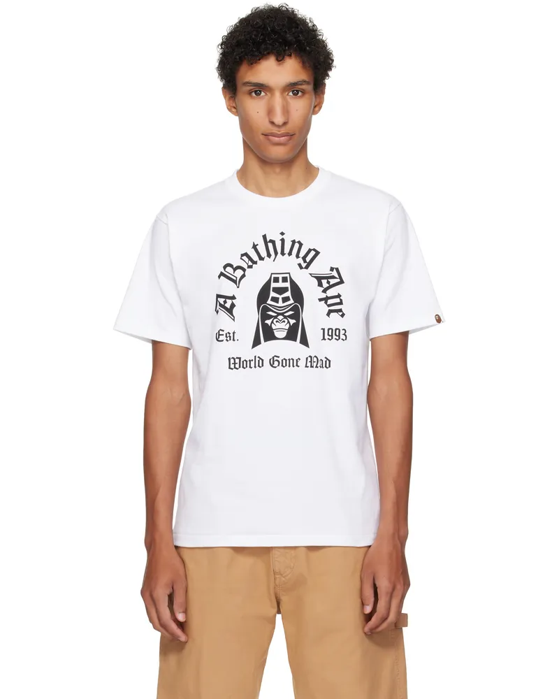 BAPE White Printed Mad General College T-shirt Wht-white