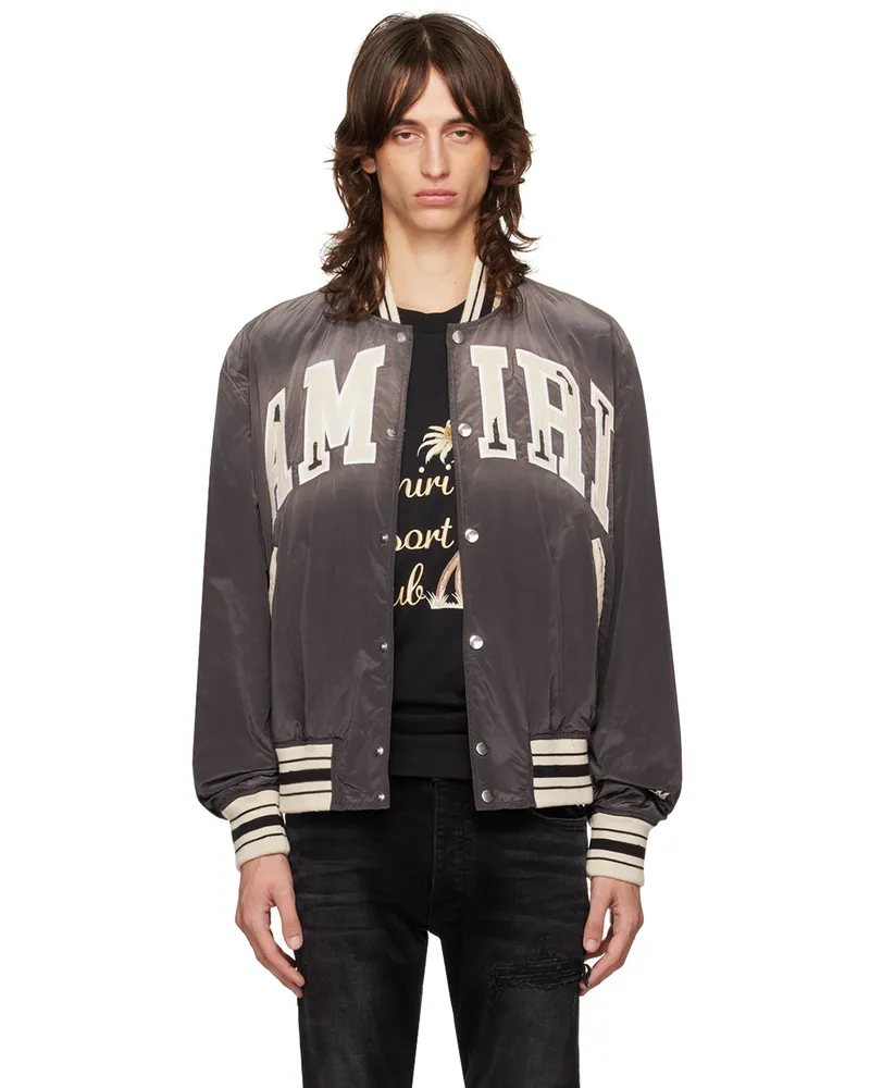 Amiri Gray Sun Faded Bomber Jacket Black