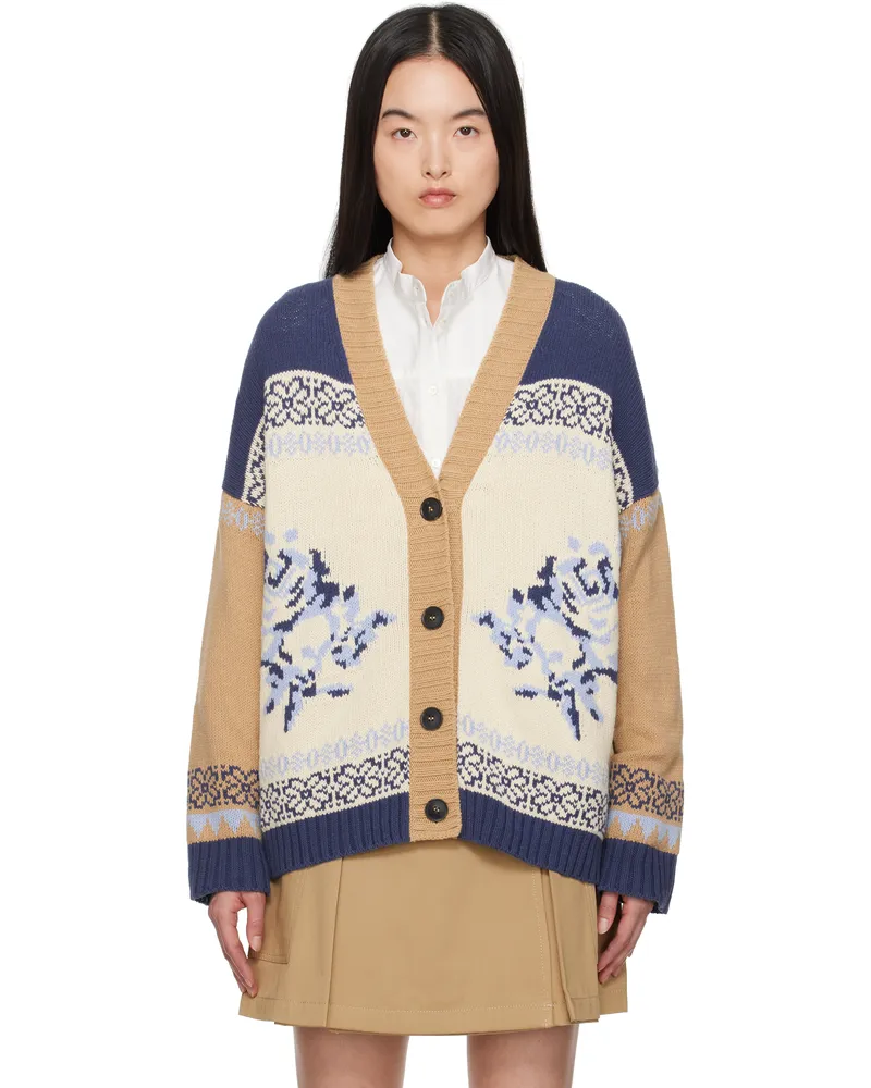 Max Mara Blue & Beige Henry Cardigan 001