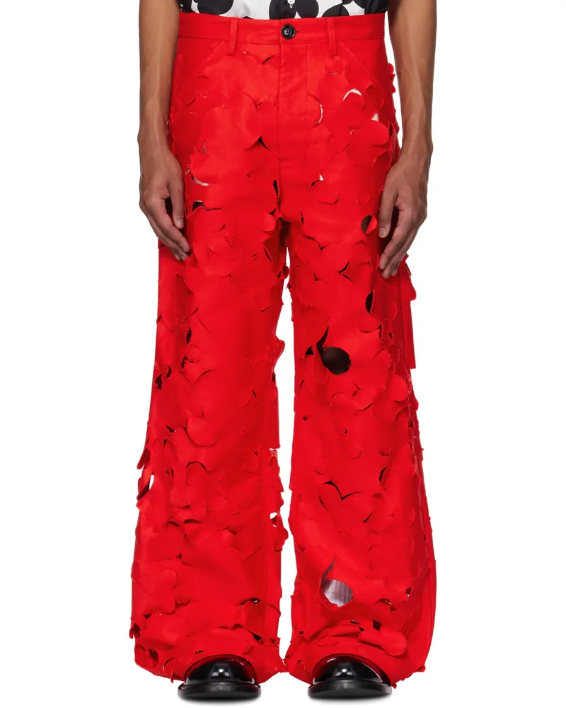 Marni Red Cut-Out Cotton Cargo Pants 00r63