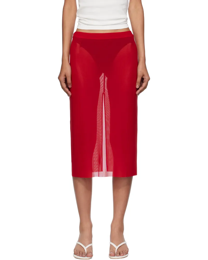 FRANKIE Shop Red Suva Sheer Midi Skirt 700