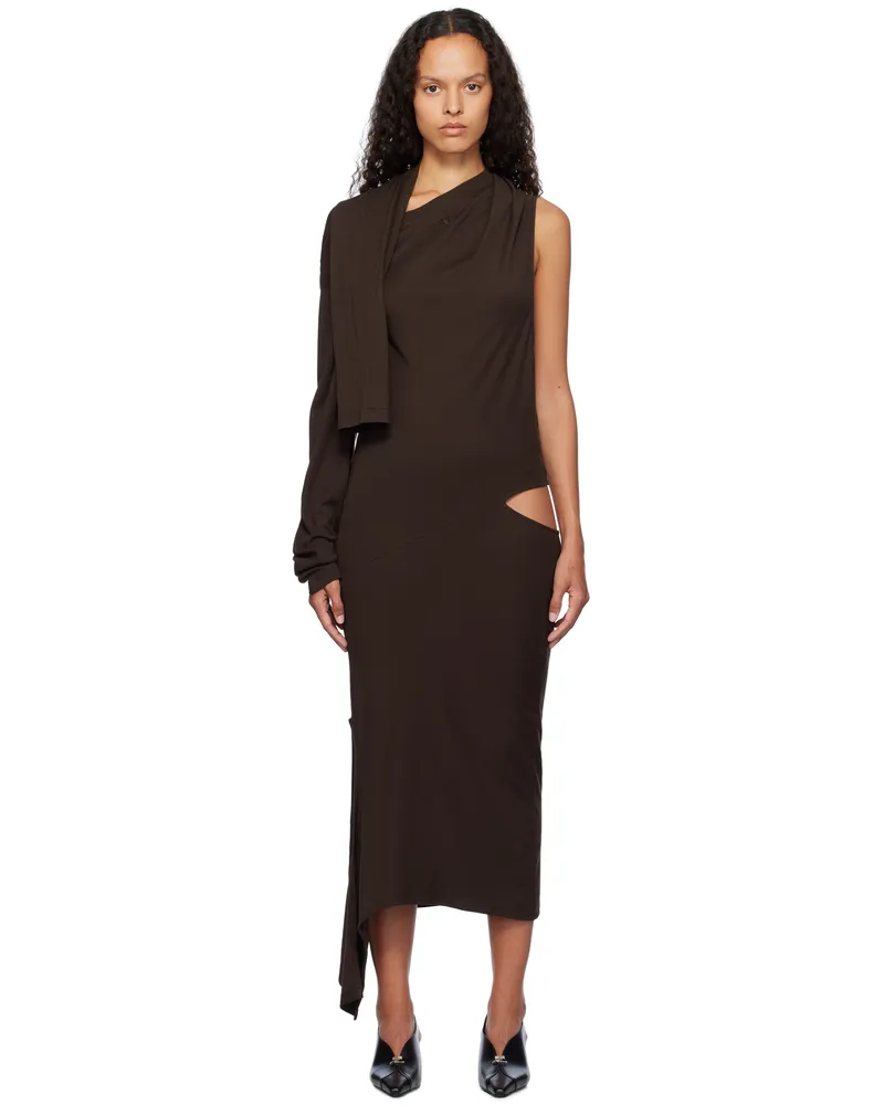 Courrèges Brown Off Shoulder Midi Dress 1983