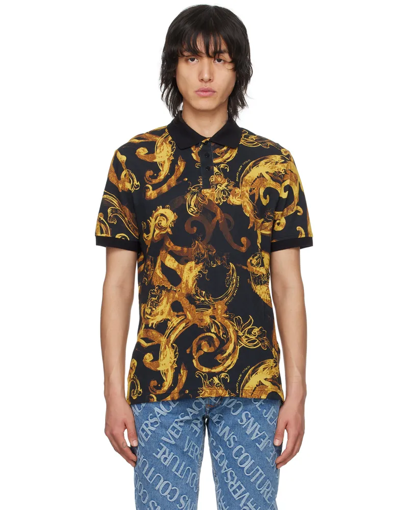 Versace Jeans Black Watercolor Couture Polo Eg89