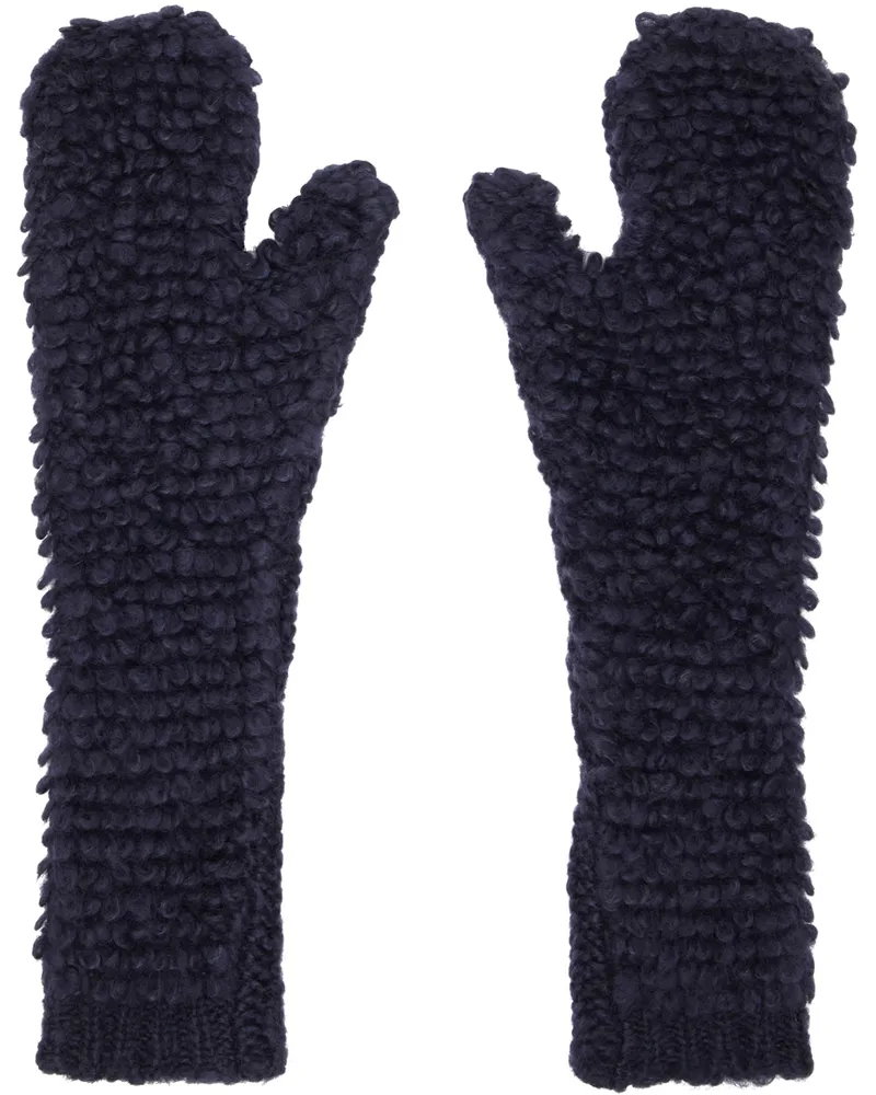 Marni Navy Long Ribbed Mittens 00b79