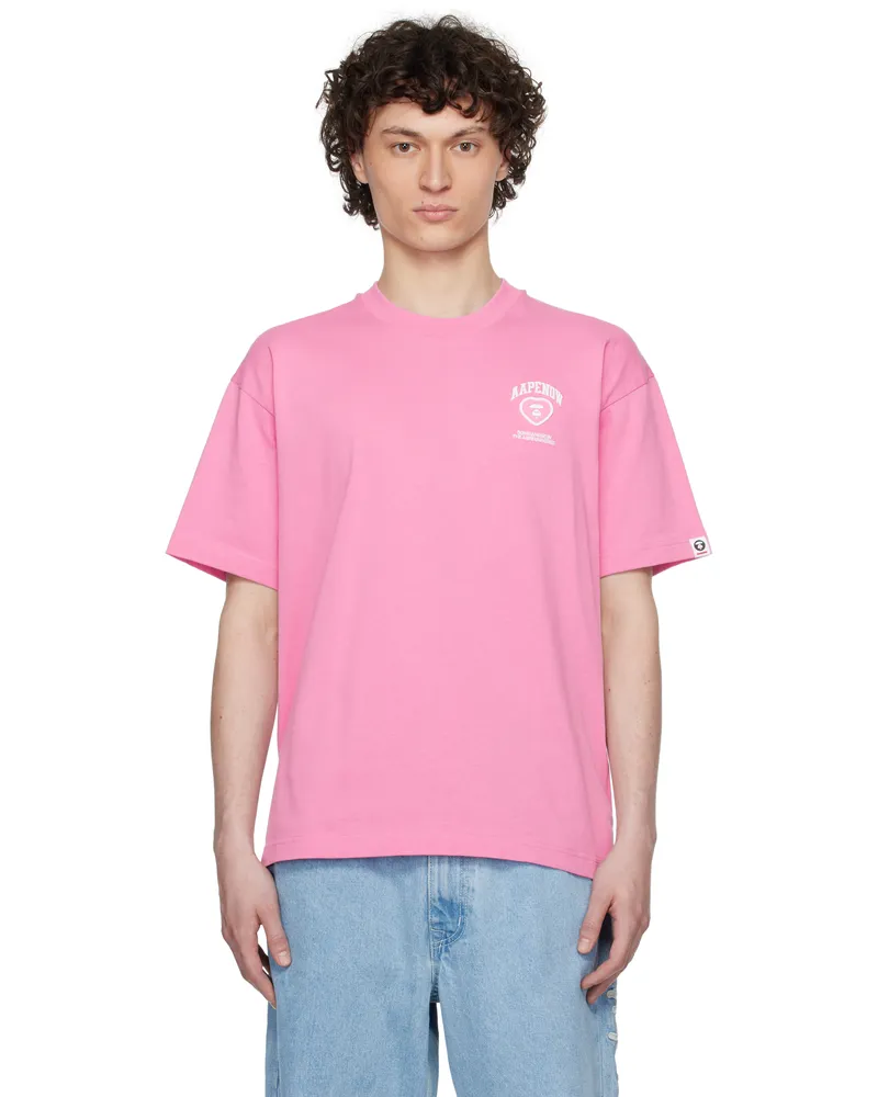 AAPE by A Bathing Ape Pink 'AAPE Now' Moonface Heart Logo T-shirt Pkx