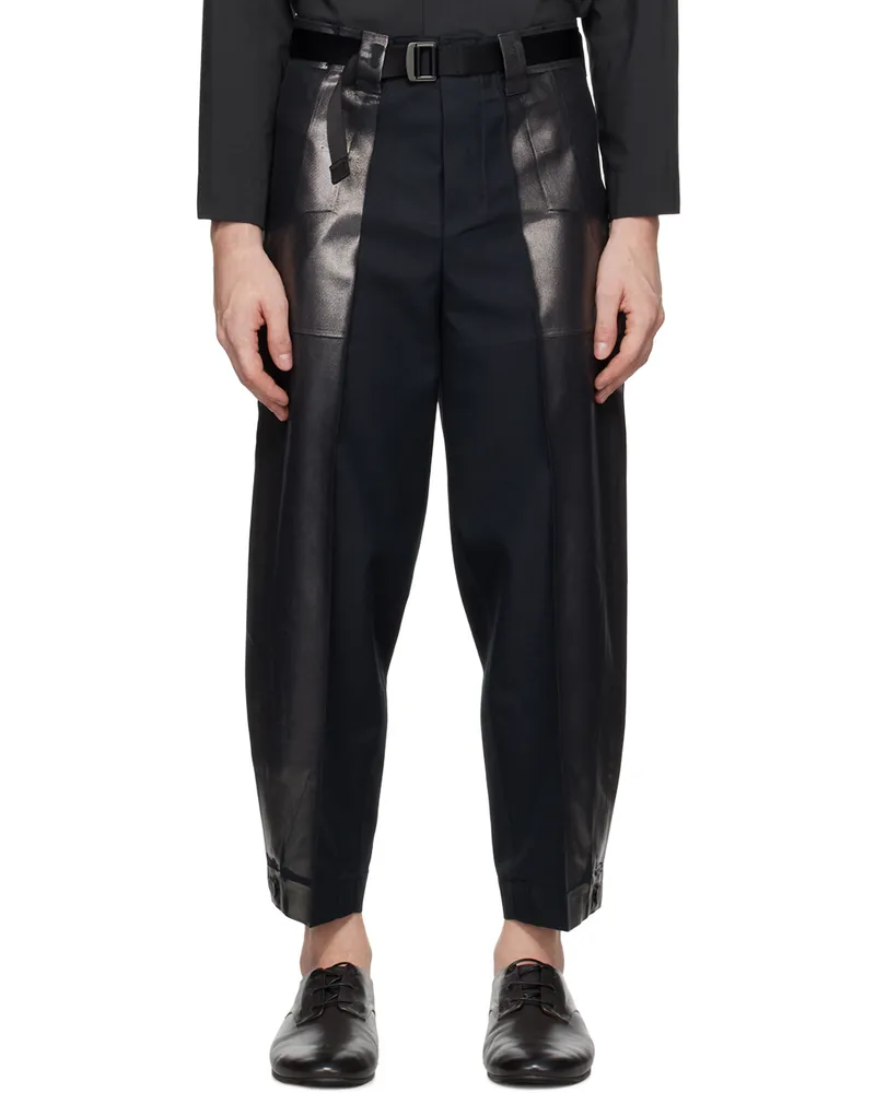 Issey Miyake Black Tucked Foil Trousers 15-black