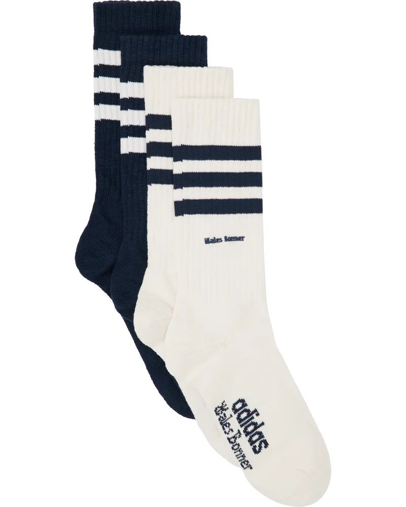 Wales Bonner Two-Pack Off-White & Navy adidas Originals Edition 3-Stripes Socks Chalk