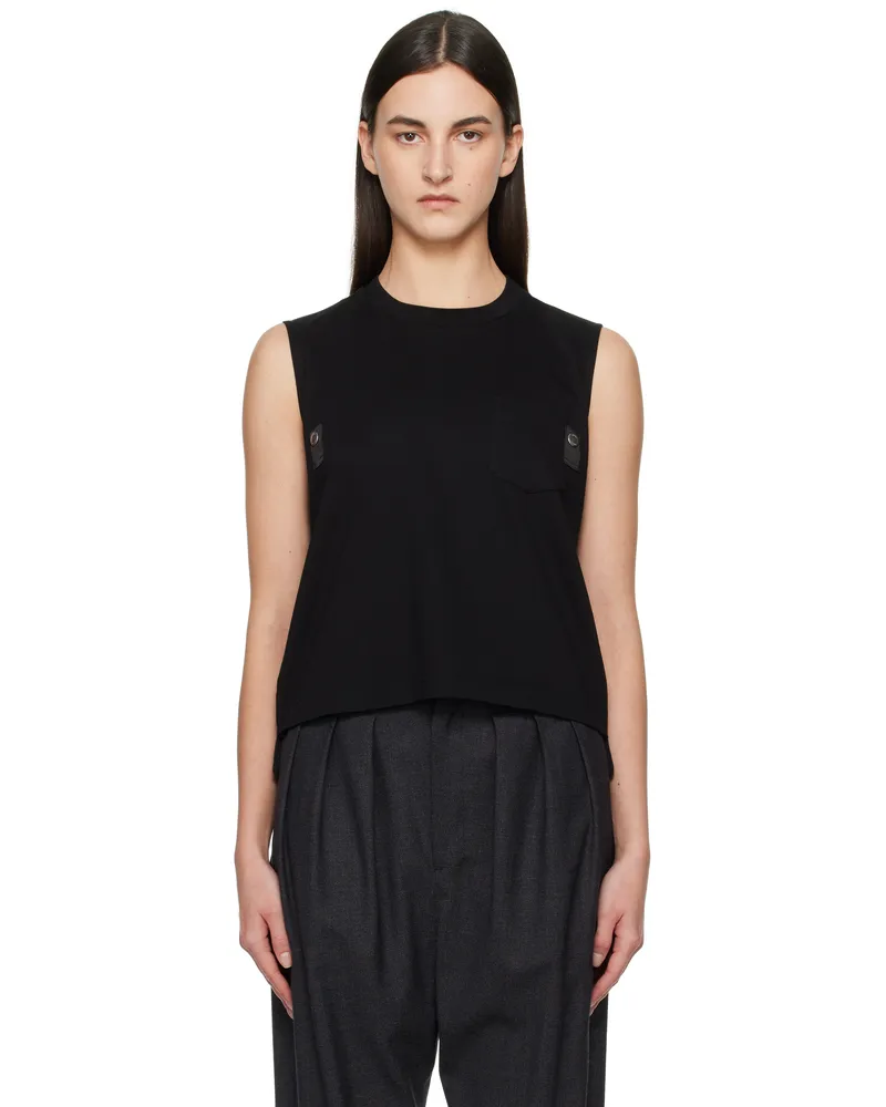 Sacai Black Nylon Twill Mix Cotton Jersey Tank Top 001