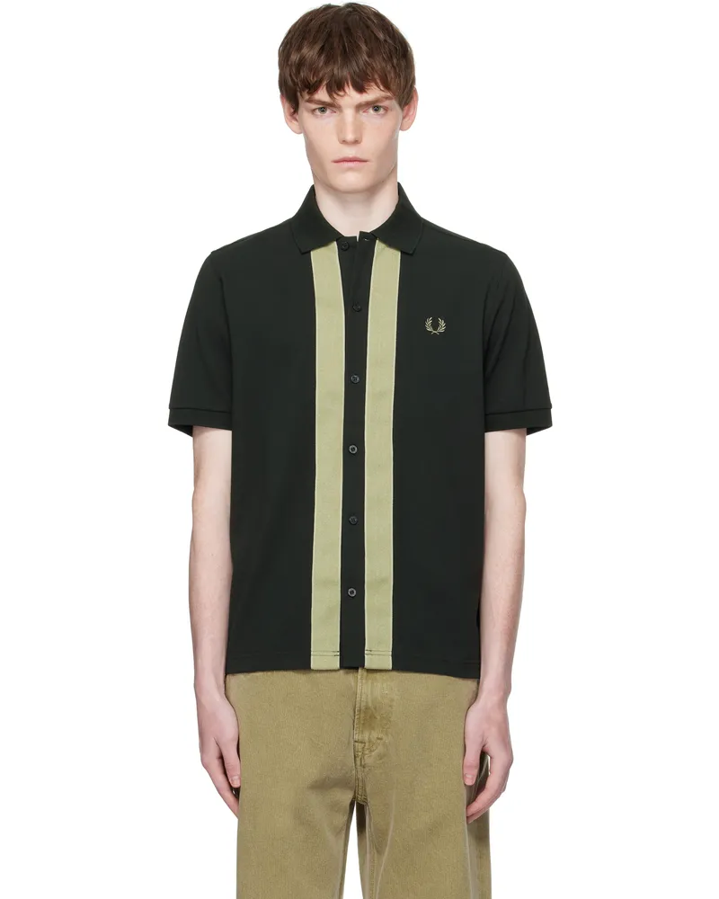 Fred Perry Green Chenille Tape Button Through Polo Shirt Q20night
