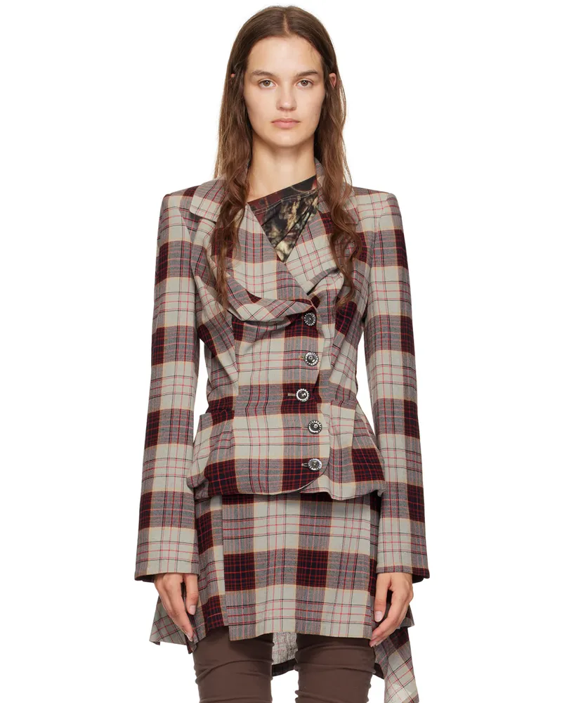 Vivienne Westwood Red & Gray Drunken Tailored Blazer P207