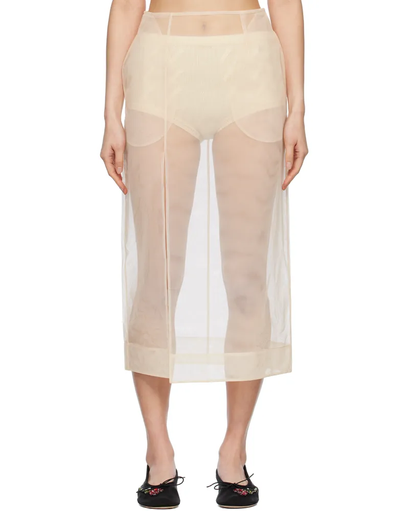 Simone Rocha Beige Sheer Slit Pencil Midi Skirt Nude