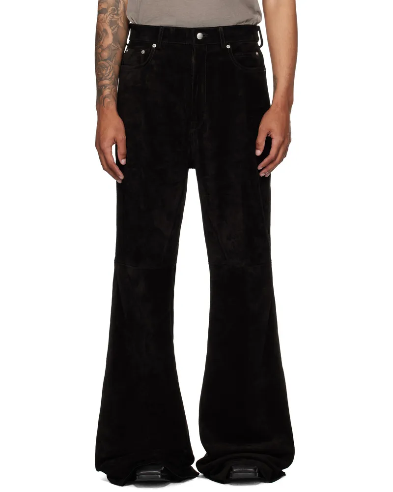 Rick Owens Black Concordians Bolan Bootcut Suede Pants 09