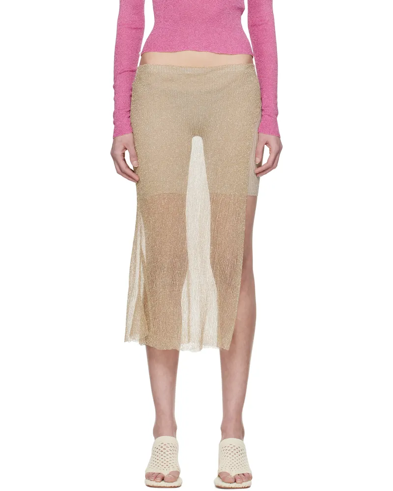 Isa Boulder Gold Wrap Midi Skirt Bleach