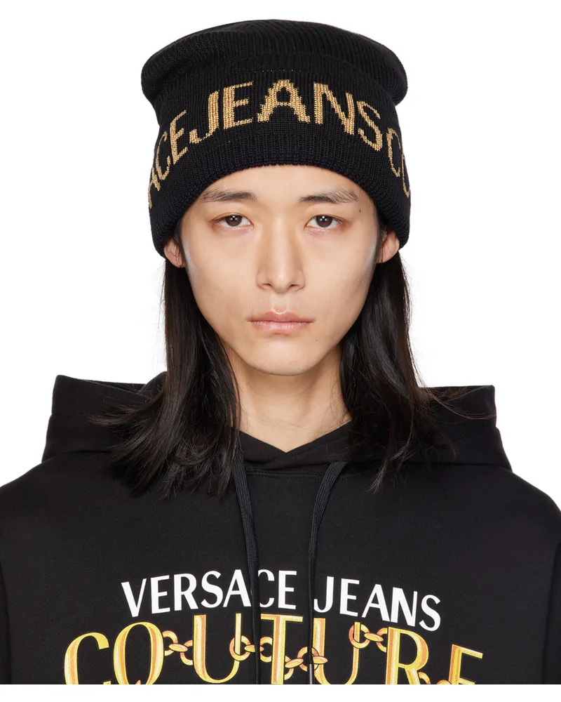 Versace Jeans Black Jacquard Beanie Eg89