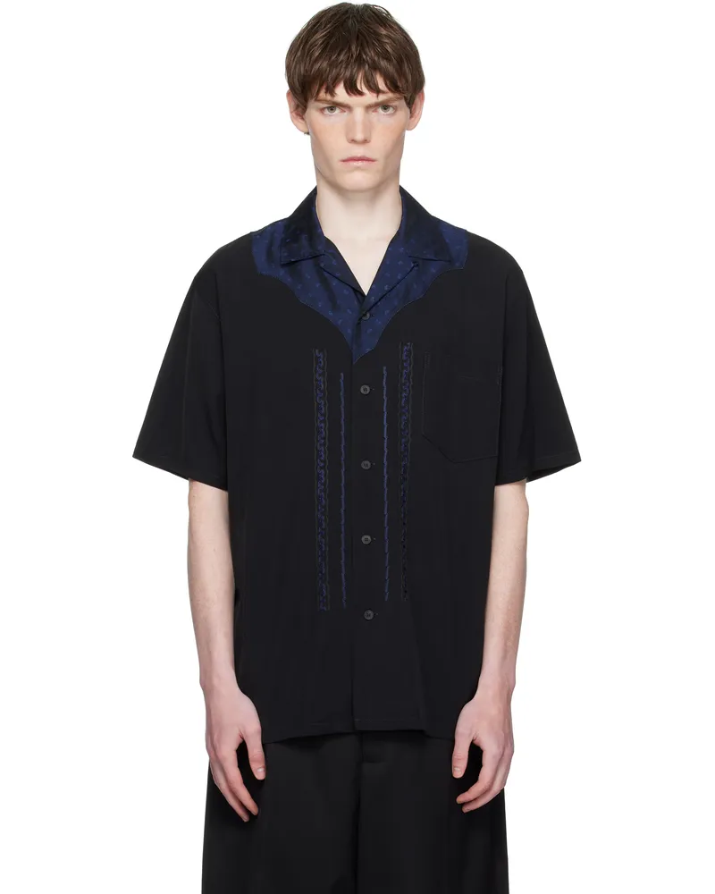 Toga Black Viscose Twill Short Sleeve Shirt Black