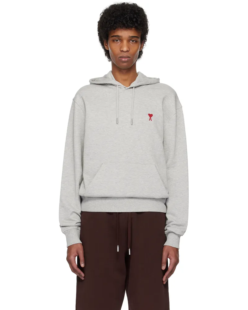 AMI Paris Gray Cotton Ami de Coeur Hoodie 0951