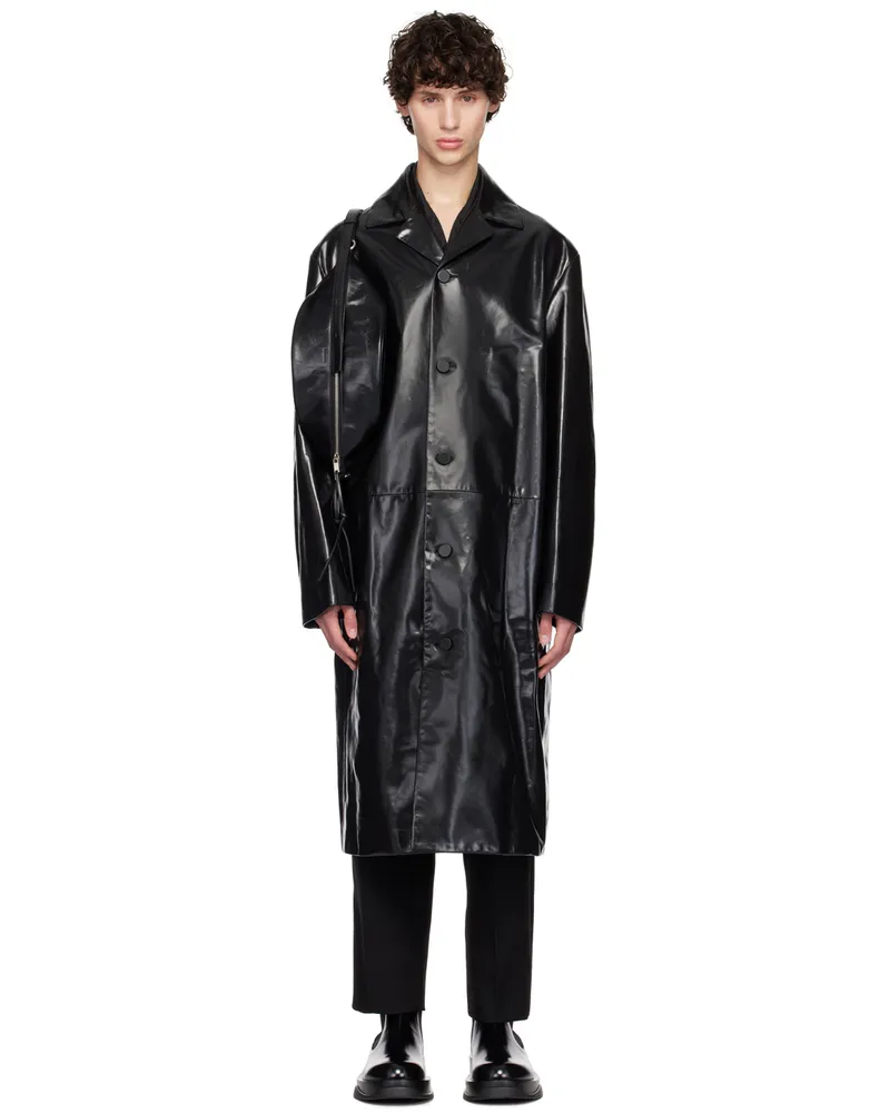 Jil Sander Black Sport Leather Coat 001