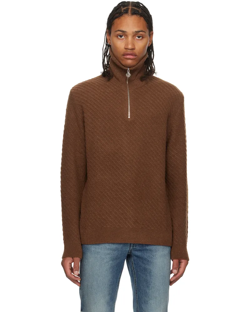 SOLID HOMME Brown Half-Zip Sweater 345d