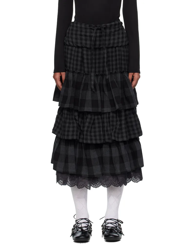 OPEN YY Black Rolled Waist Tiered Midi Skirt Black