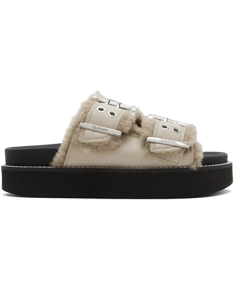 Ganni Taupe Feminine Buckle Flat Sandals 017