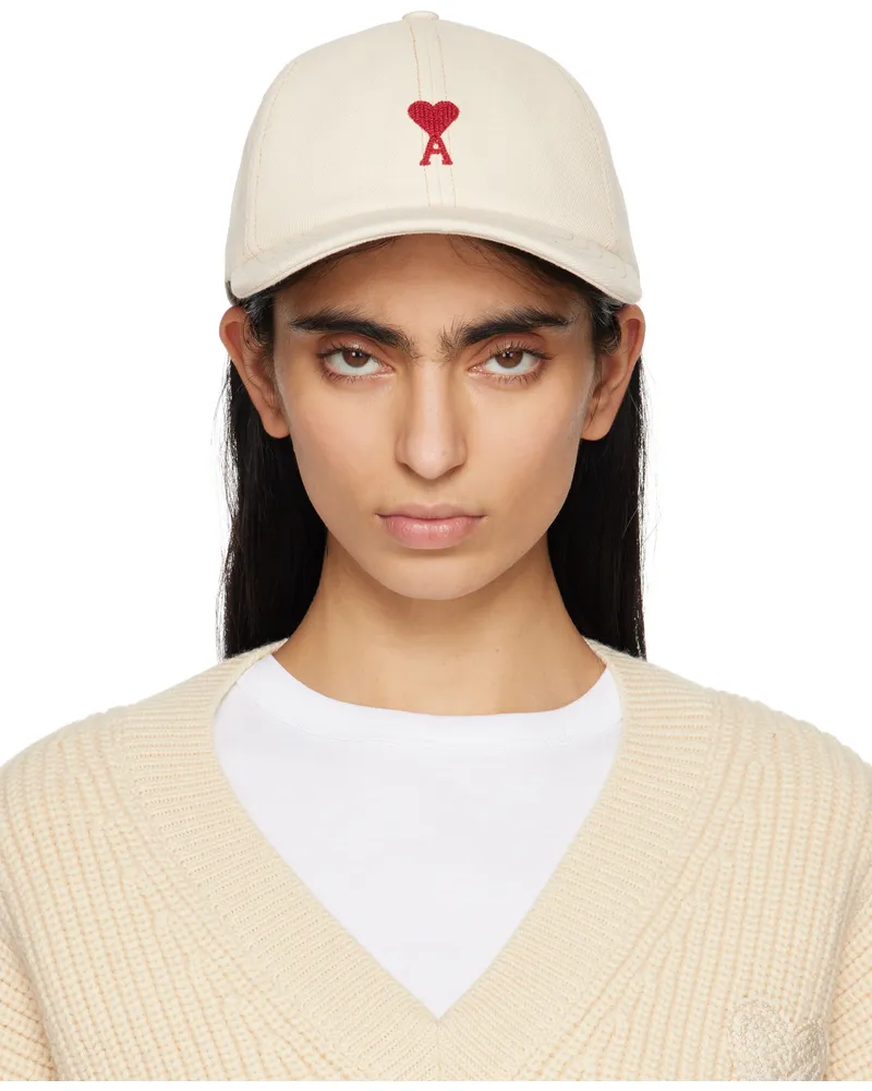 AMI Paris Off-White Cotton Ami de Coeur Embroidery Cap White