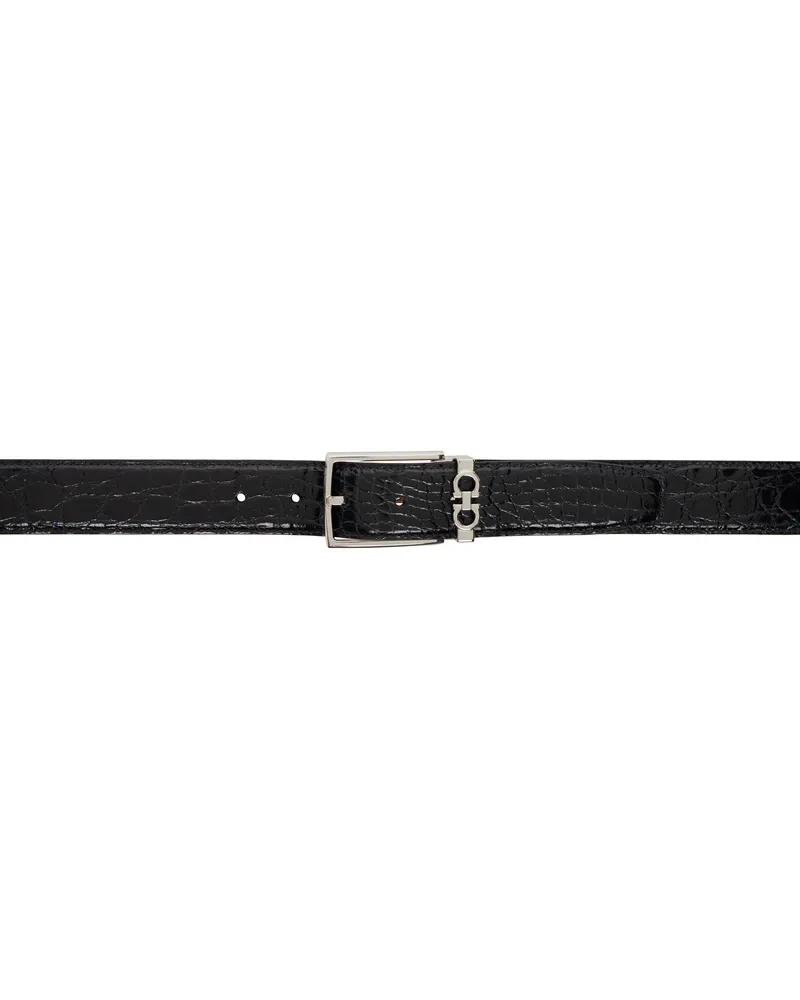 Ferragamo Black Adjustable Gancini Belt Nero