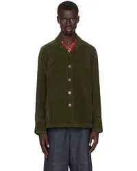 Greg Lauren Khaki Corduroy Shawl Collar Boxy Jacket Army