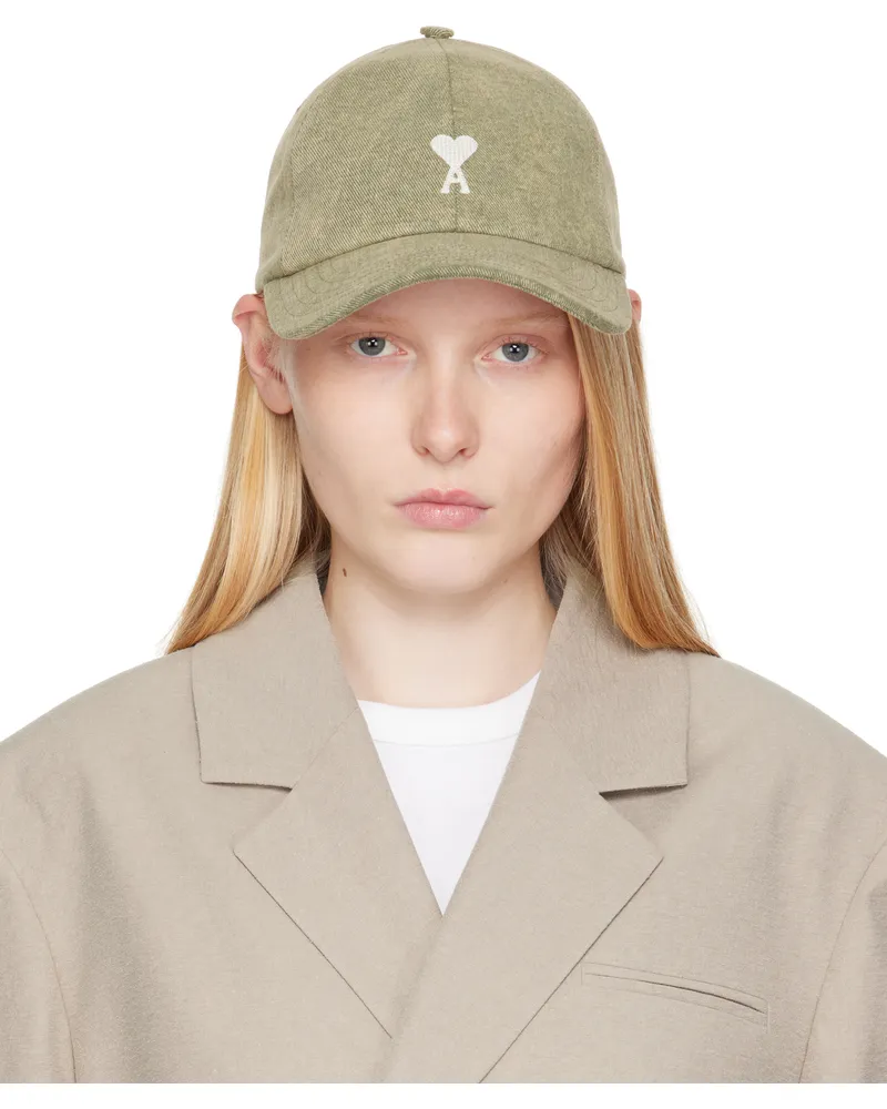 AMI Paris Khaki Cotton Ami de Coeur Embroidery Cap Laurel
