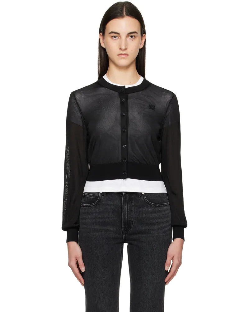 Alexander Wang Black Logo-Embroidered Cropped Cardigan Black