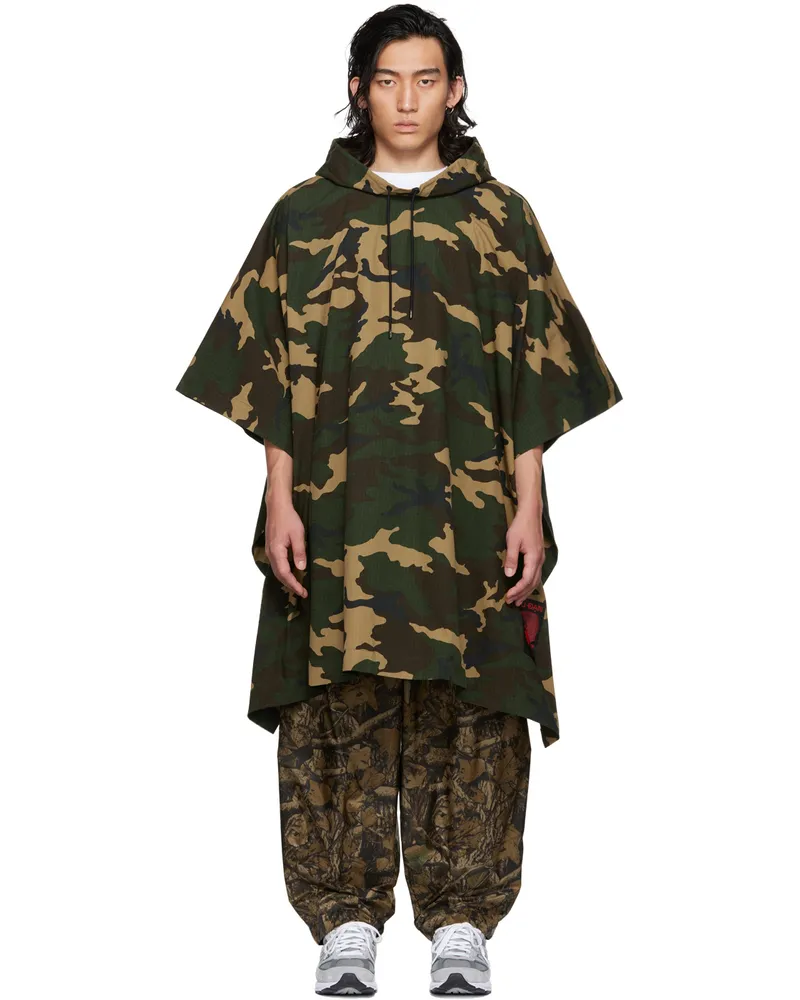 LU'U DAN Green Camo Poncho Coat Camo