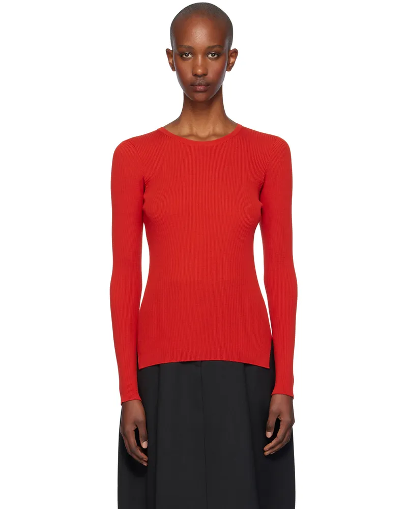 AURALEE Red Wool Soft Rib Crew Neck Sweater Red