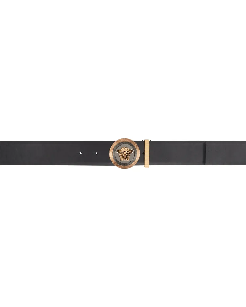 Versace Black Enamel Medusa Biggie Leather Belt Nero