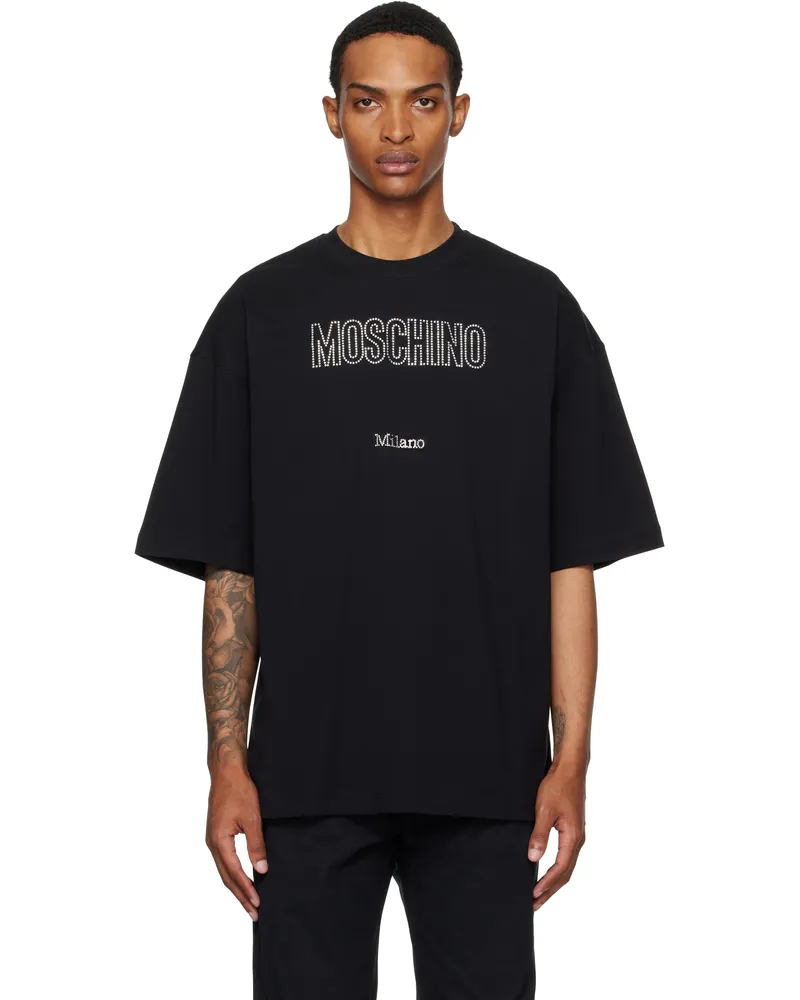 Moschino Black Organic Decorated T-Shirt Multi