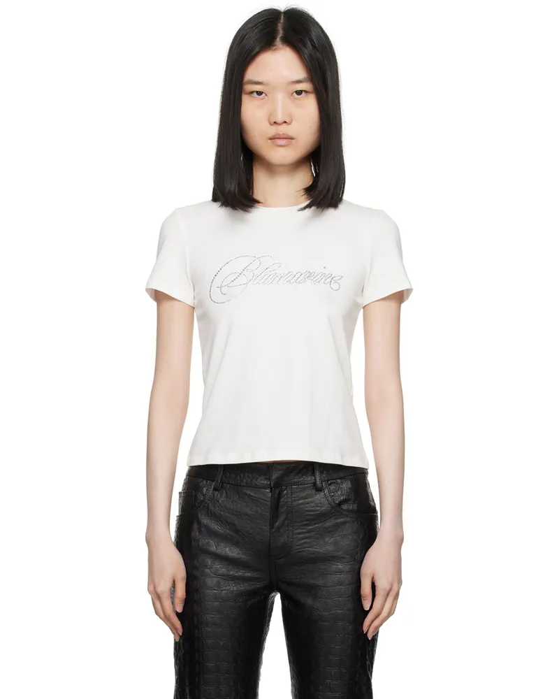 Blumarine White Crystal-Cut Logo T-Shirt N0107