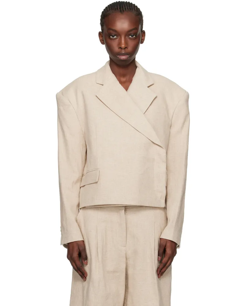 ROTATE Birger Christensen Beige Oversized Crop Blazer 11-4801
