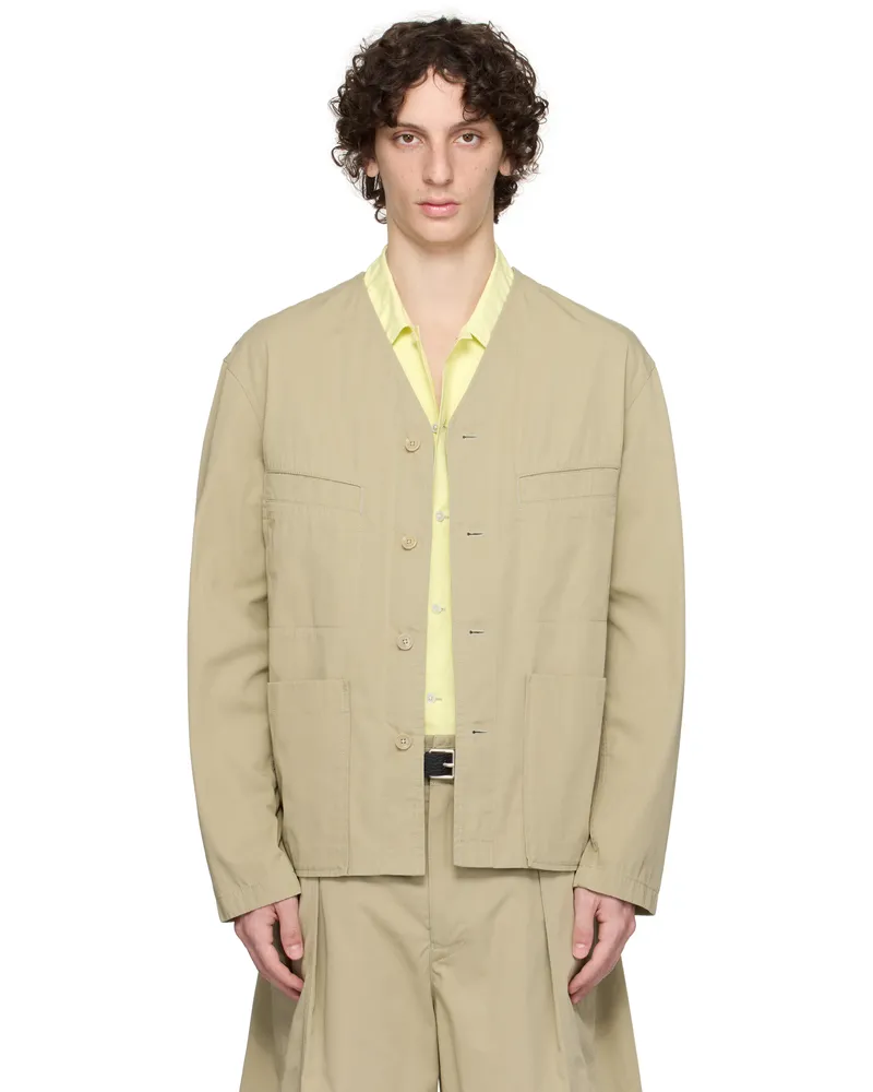 Christophe Lemaire Khaki Collarless Overshirt Gr601