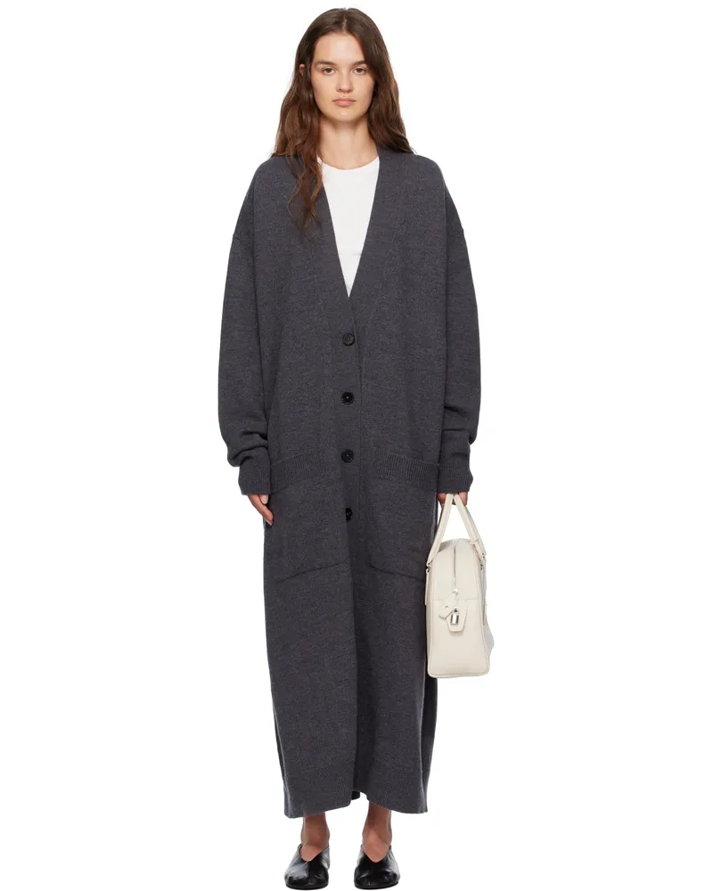 Jil Sander Gray Long V-Neck Knitted Cardigan 032