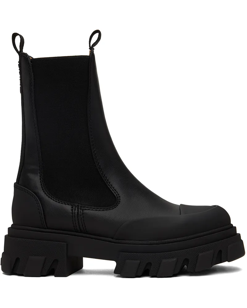 Ganni Black Stitch Cleated Mid Chelsea Boots 099