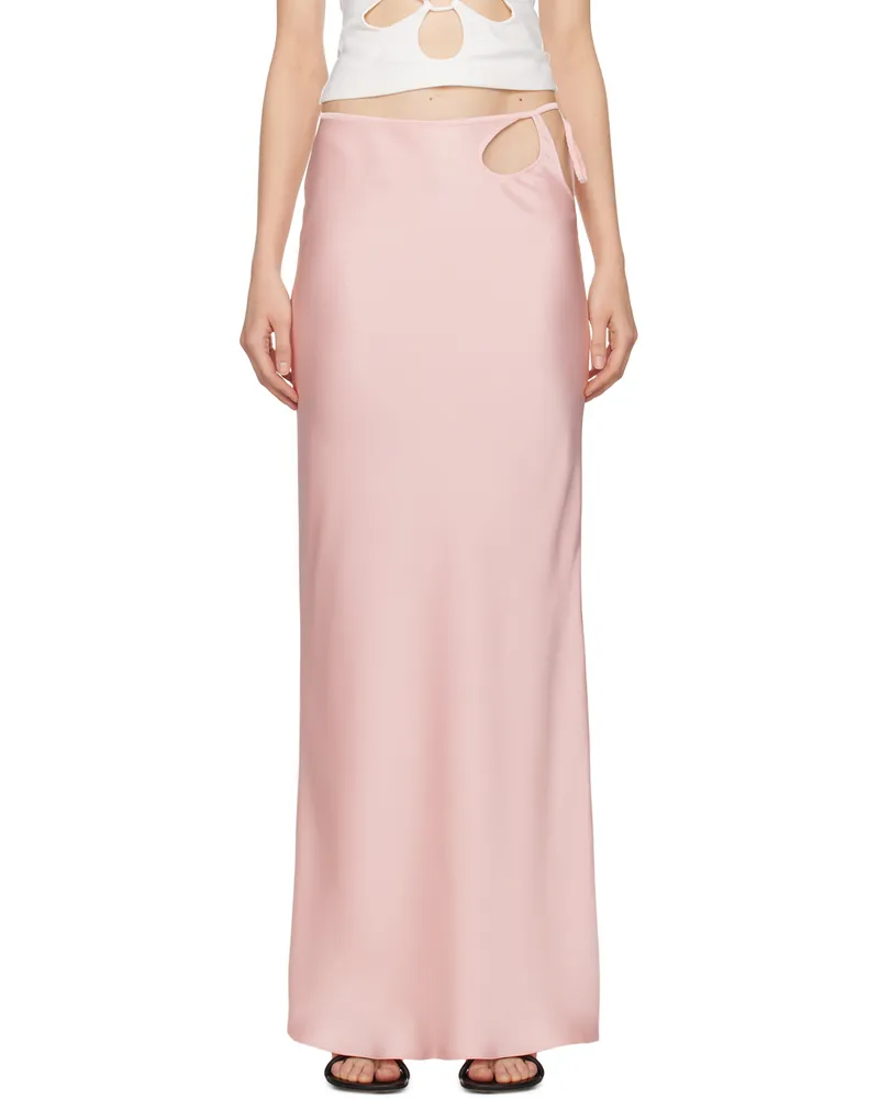 Olēnich Pink Floral Cutout Maxi Skirt Blush