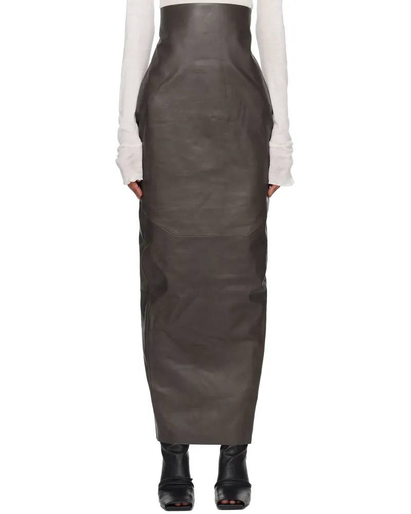 Rick Owens Gray Concordians Dirt Pillar Leather Maxi Skirt 78