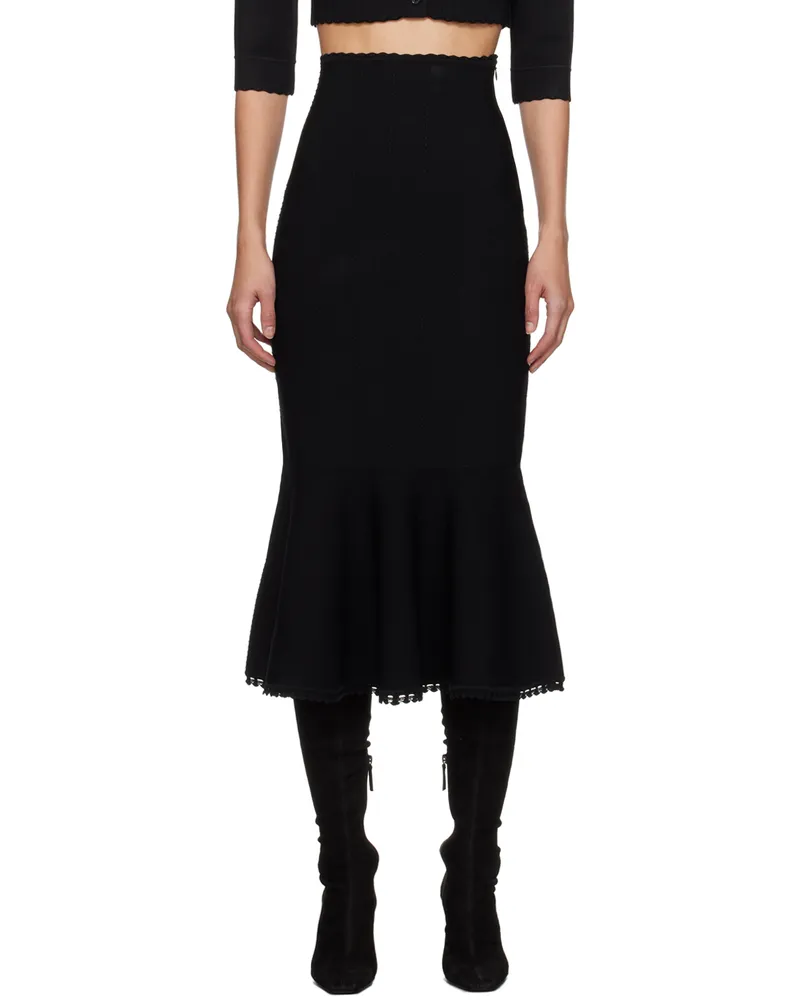 Victoria Beckham Black Scalloped Midi Skirt Black