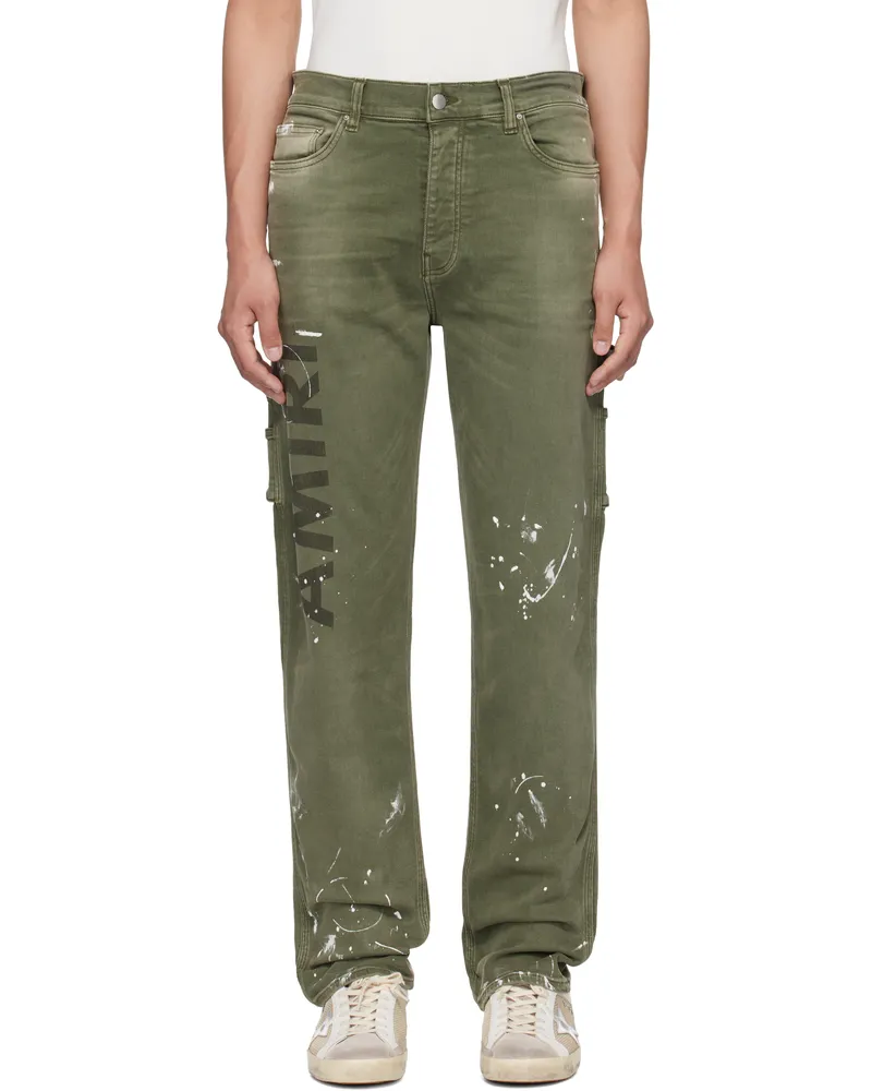 Amiri Khaki Army Logo Painted Slim Workman Jeans Olive