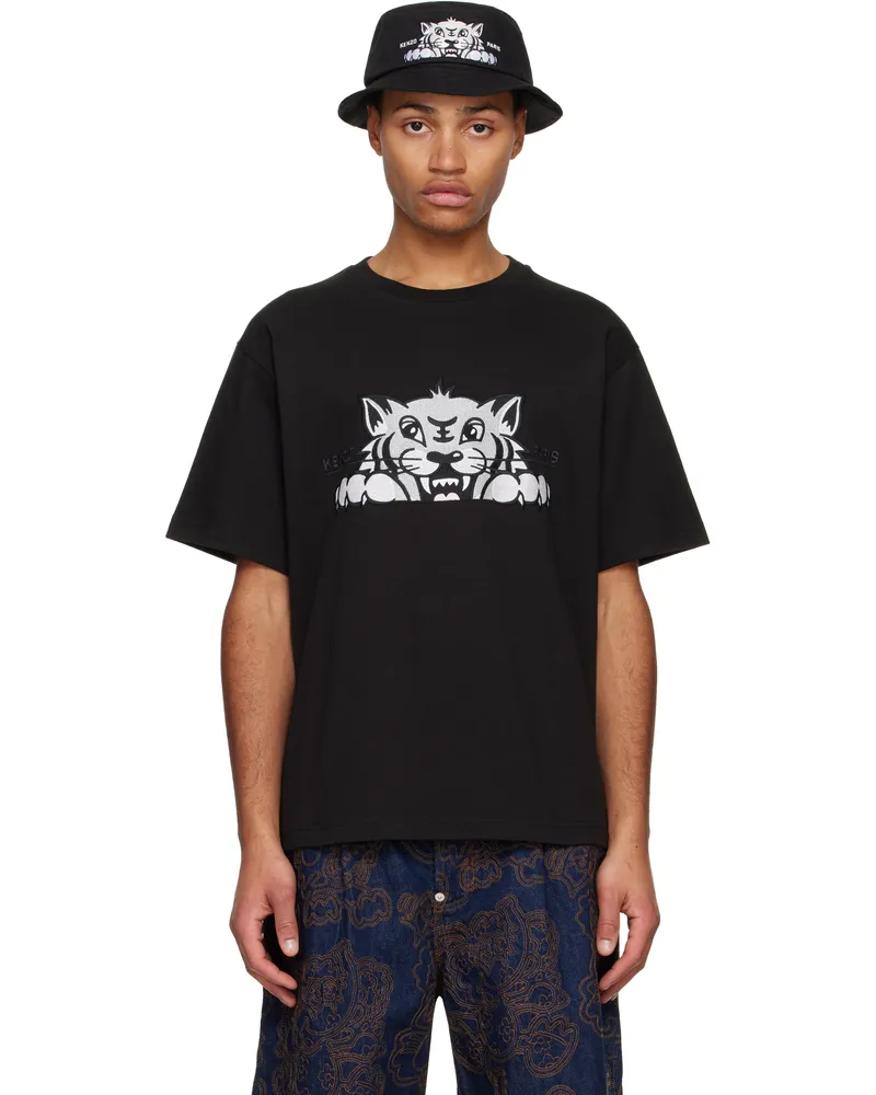Kenzo Black Kenzo Paris Happy Tiger Embroidered T-shirt Black
