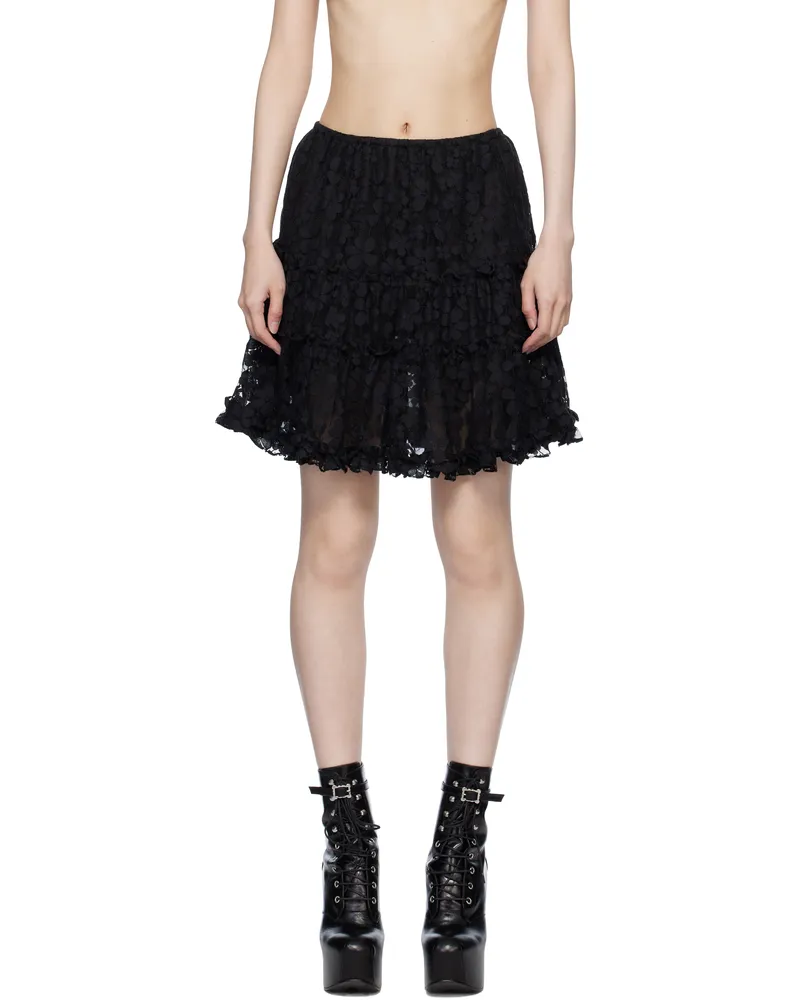 Anna Sui Black Shadow Blossom Tiered Petticoat Miniskirt Black