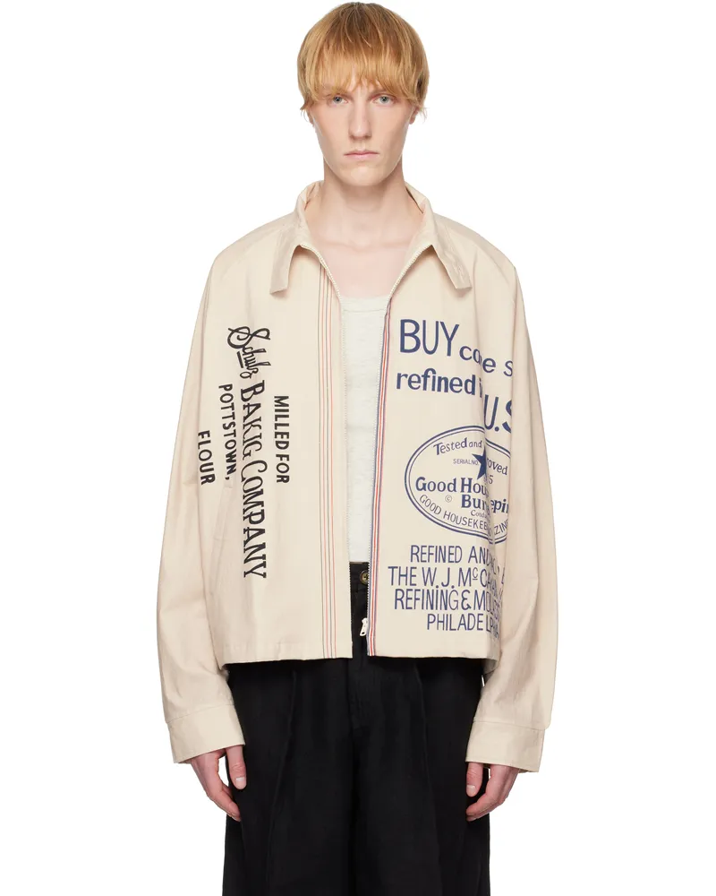 HARAGO Beige Printed Zipper Cropped Jacket Off