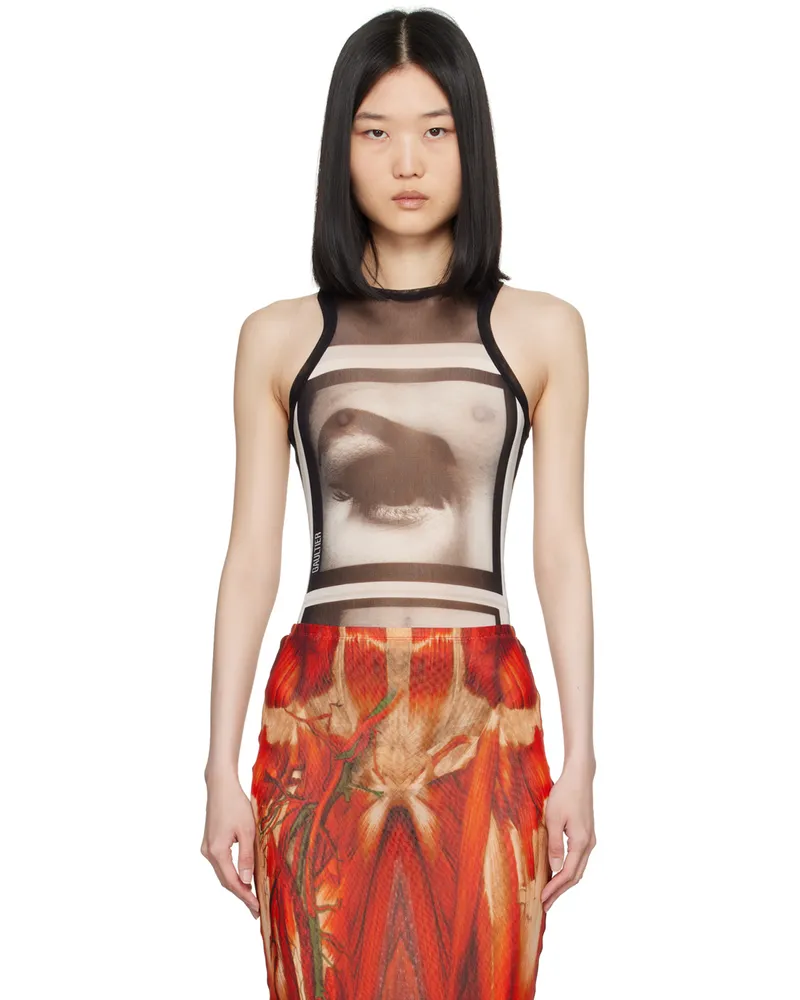 Jean Paul Gaultier Black 'The Eyes And Lips' Bodysuit 000201