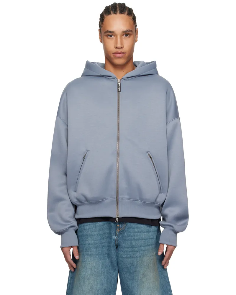 Palm Angels Gray Curved Logo Neoprene Hoodie Grey